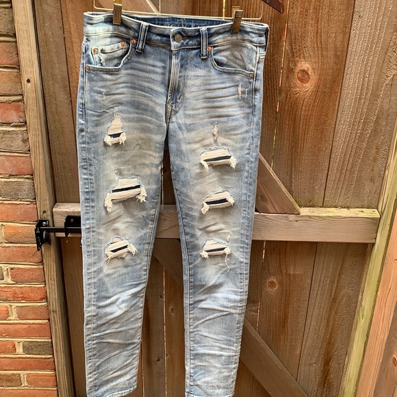 American Eagle light blue distressed “next level airflex” slim jeans - Picture 2 of 9